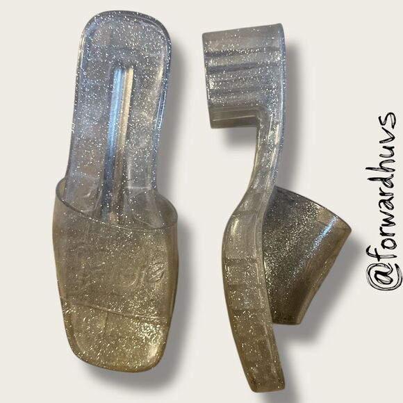 Barbie Glitter Jelly Heels 1” Platform 2” Heel – Slip-On Sandals Size 8 - Picture 4 of 9